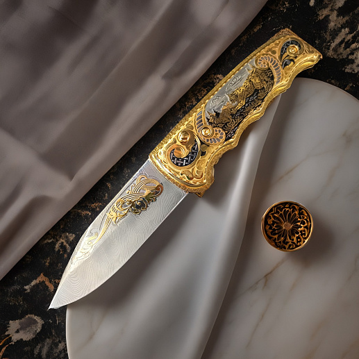 Нож складной "Охота на зайца" Дамасский купить с доставкой Нож складной "Охота на зайца" Дамасский